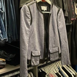 Sandro cotton linen jacket with faux leather decor